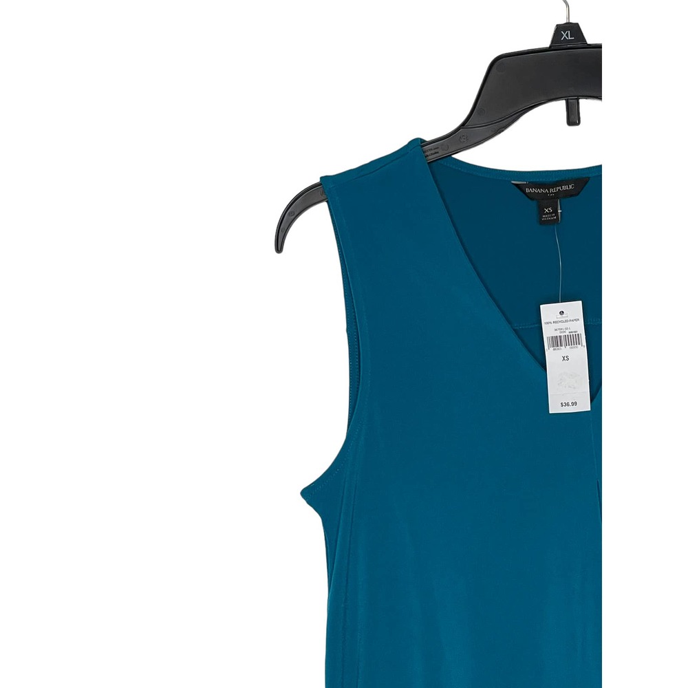 Banana Republic Women's Tank Top Teal V-neck Single-Pleat Shell Blue Sz. XS NWT - Picture 4 of 10